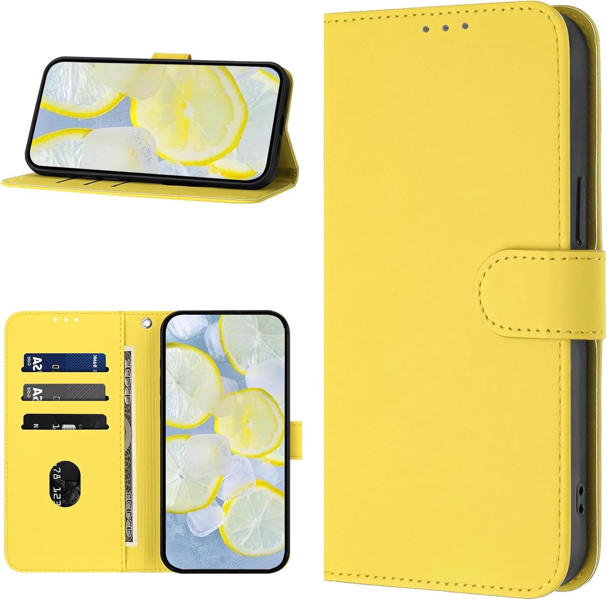Hoesje voor iPhone 14 / iPhone 13, Premium PU Bookcase Telefoonhoesje [Kaartsleuven] Beschermhoes Portemonnee, Flip Wallet Case Hoesje voor iPhone 14 / iPhone 13 (Citroengeel)