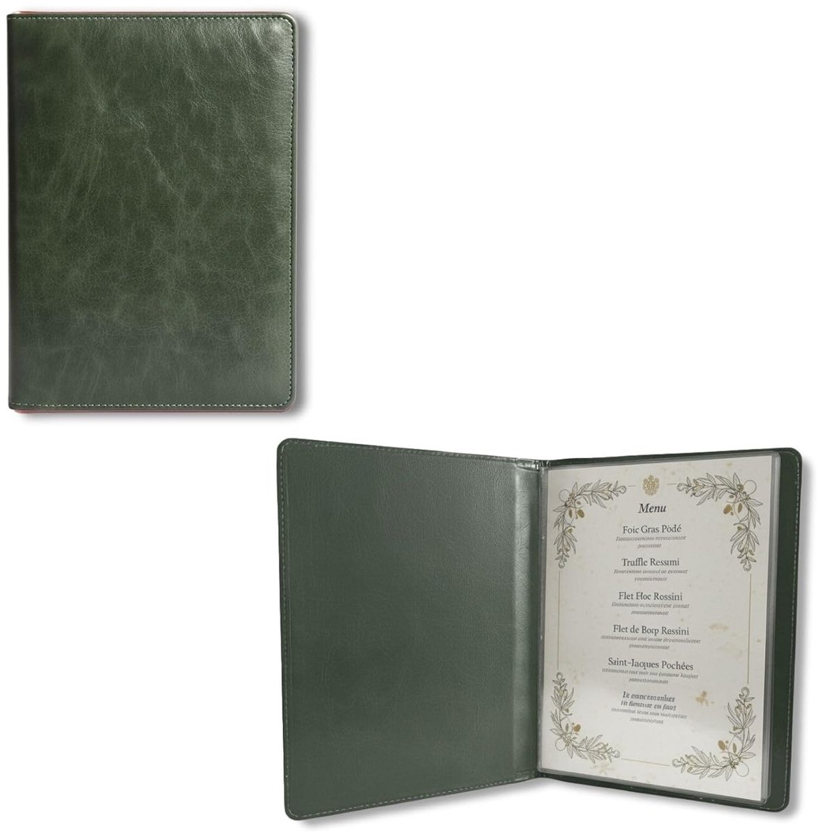 Menukaarthouder & presentatiemap van kunstleer – 4 pagina's, 8 weergaven, transparante pvc-hoezen, afgeronde hoeken – voor menu, dranken, presentatie, muzieknoten