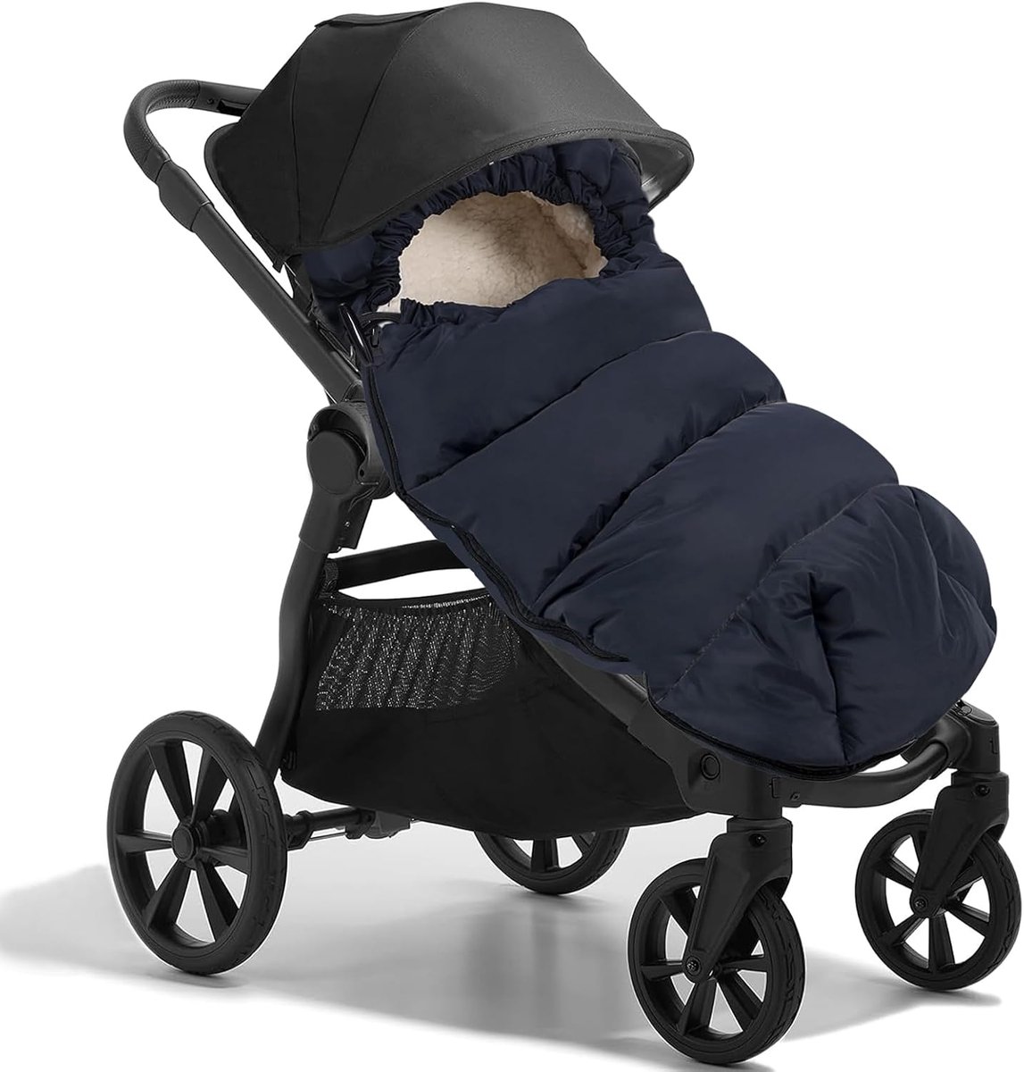 Thermo-voetenzak voor kinderwagen, thermo-voetenzak voor baby's, voering van warm fleece, machinewasbaar, afneembaar, voor kinderwagens en buggy's met 3- en 5-punts gordel, Blauw, Modern en