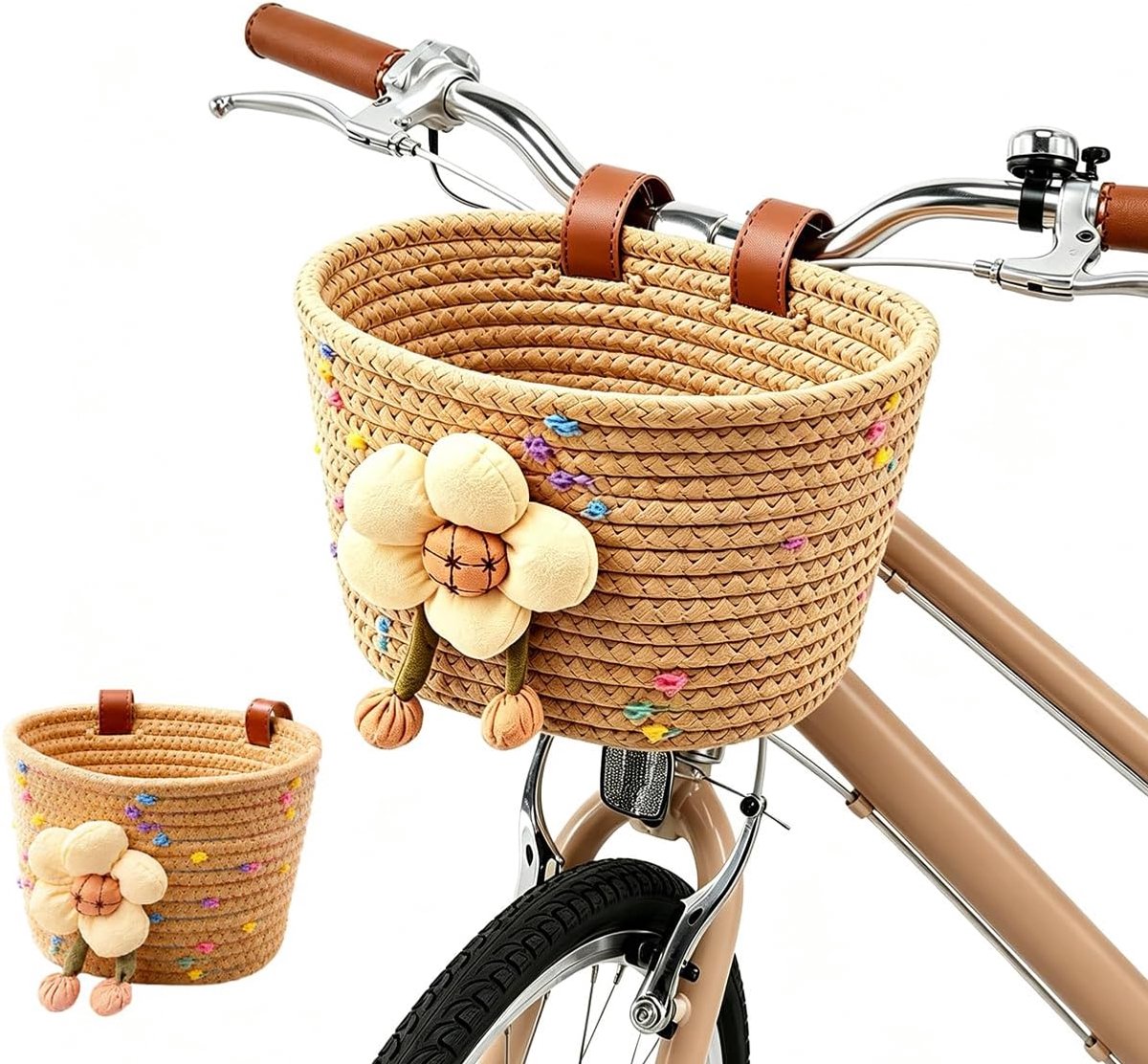 Fietsmand voor kinderen, handgebreid, afneembare fietsmand met verstelbare riem, fietsaccessoires voor jongens en meisjes, voor kinderen, driewielers, evenwichtsfiets (roze)