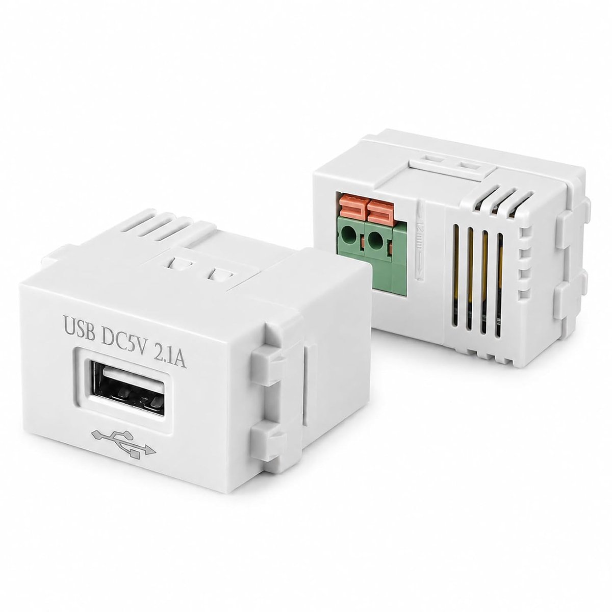2 stuks USB-voedingsmodule 220 V naar 5 V 2,1 A voor paneel, transformator snel opladen, geïntegreerde netvoeding, inbouw, 128, compact, voor mobiele telefoons, tablets, veilige transformator