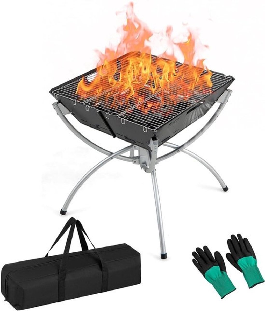 Buitenhaard Vuurkorf - Terrashaard Grill - Gezelligheid Buiten - 3-in-1 Multifunctioneel - 45 x 45 x 49 cm - Zwart