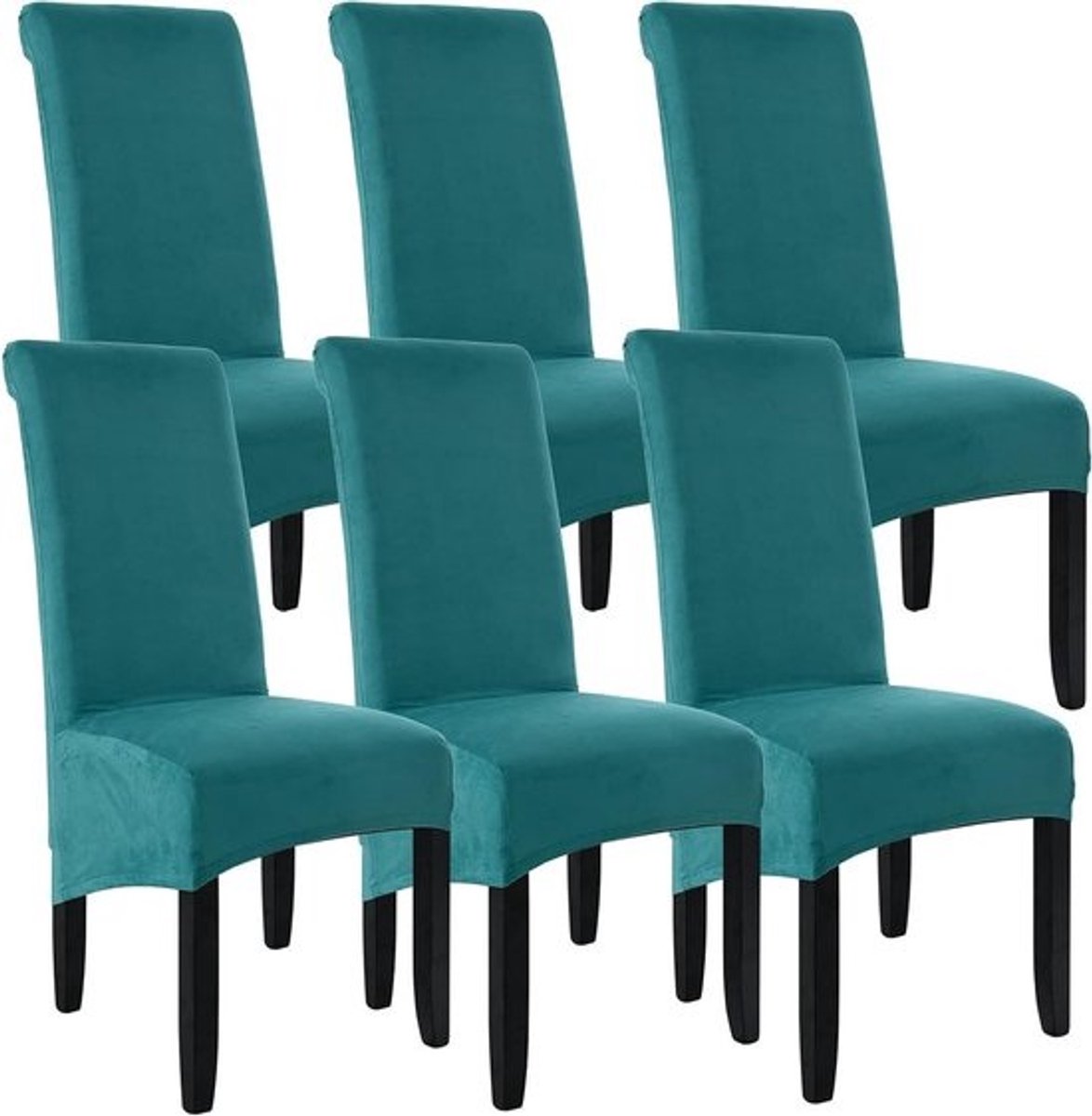 Stoelhoezen Eetkamer - Stoelbeschermers - Meubels Vernieuwen - Hoge Stretch Stof - 6 Stuks - Pauw Blauw