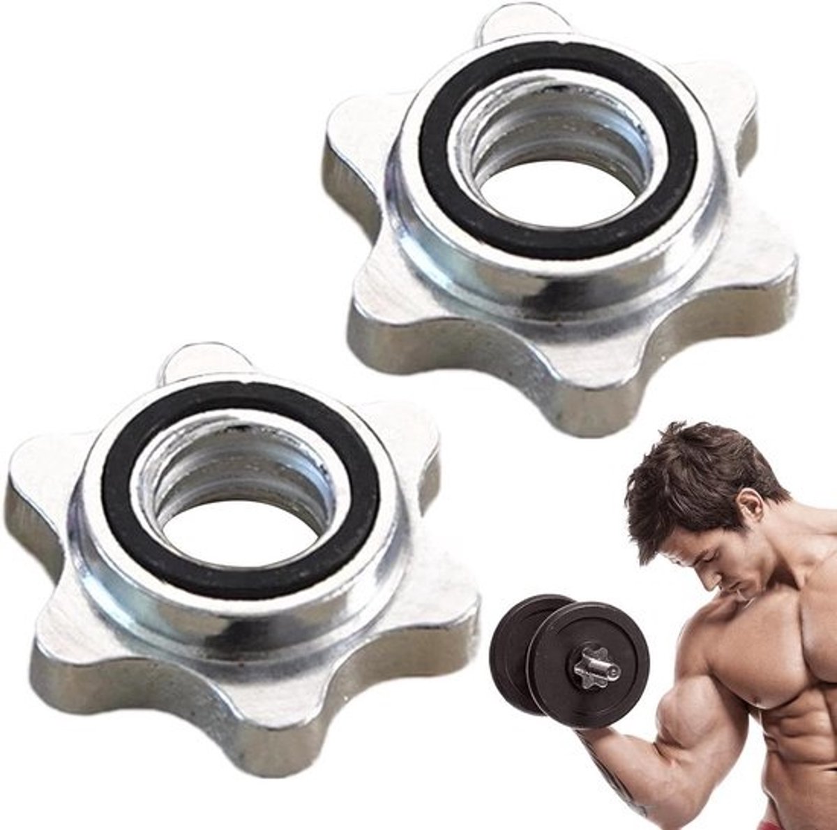 Halterklemmen - Gewichtsklemmen Barbell - Veilig Trainen - Gietijzeren Constructie - 2.7 cm Hoogte - Chroom