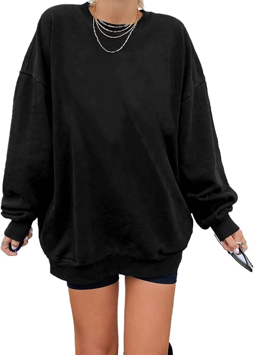 Angeles Sweatshirt voor dames, oversized, lange mouwen, ronde hals, basic, losse tops, zonder capuchon, tieners, vintage bovenstuk, shirts