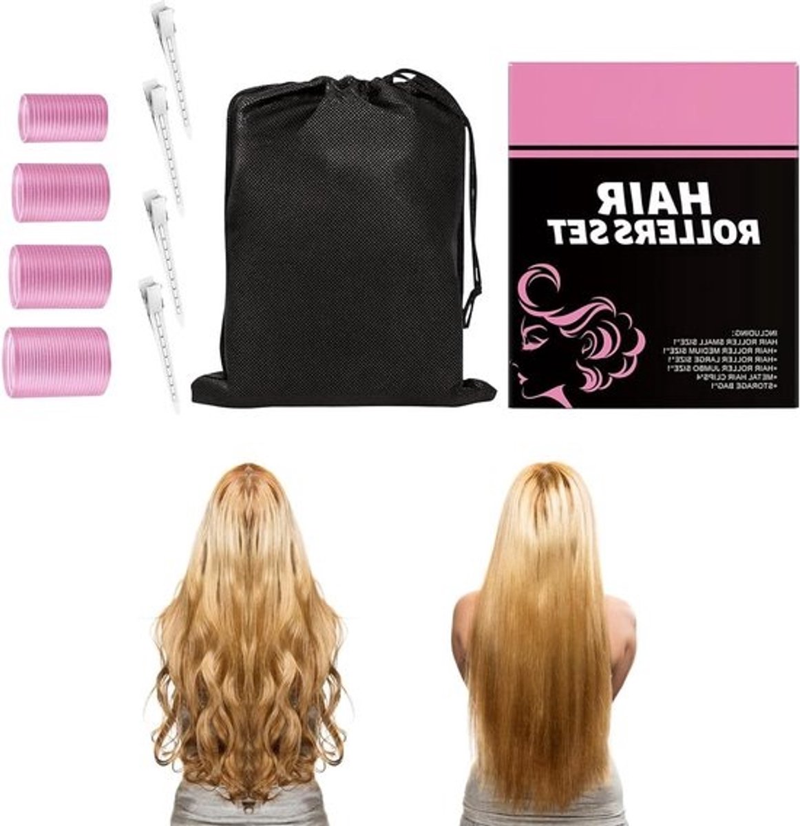 Haarwikkel, zelfklevende haarwikkel, koudellokken met clips, voor vrouwen, dik, fijn, dun, gemiddeld volume, pony, reizen
