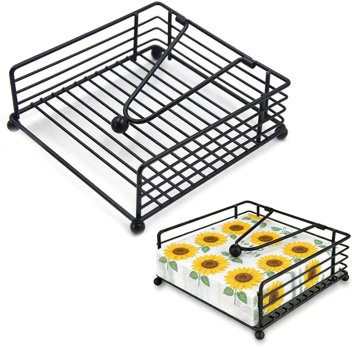 SSTRWGOOD Vierkante zwarte servettenhouder – set van 2 – metalen servettenhouder met verzwaarde arm – servettendispenser geschikt voor buitenkeukens, eetkamers of bars – 18 x 18 x 7 cm
