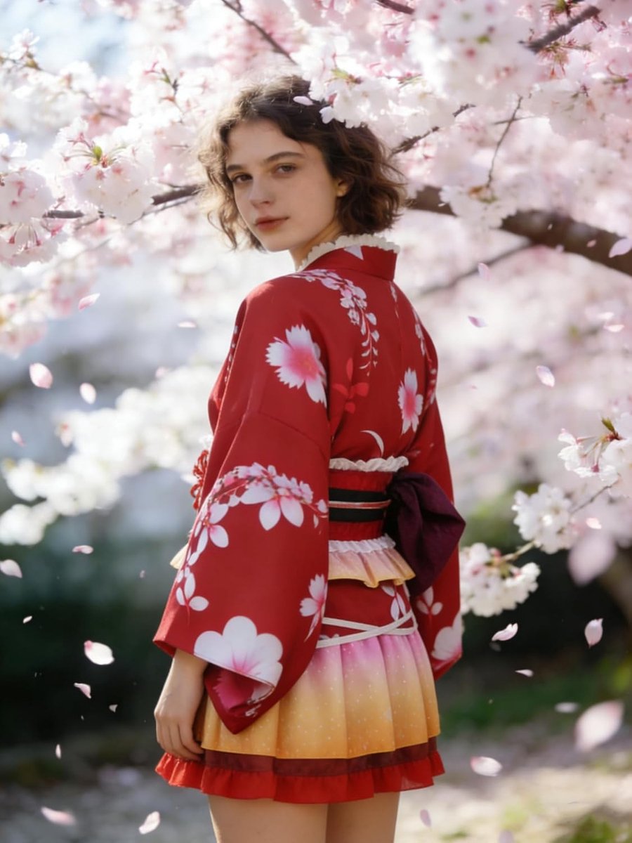 Japanse kimono anime cosplay kostuum voor Halloween met kersenbloesem patroon en ruches rok voor meisjes en vrouwen