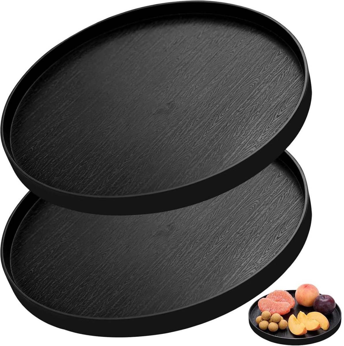 SSTRWGOOD Rond decoratief dienblad – 2-delige set – 30 cm – Zwart decoratief dienblad/serveerblad – Geschikt voor feestjes, thuis, bars en restaurants – Zwart