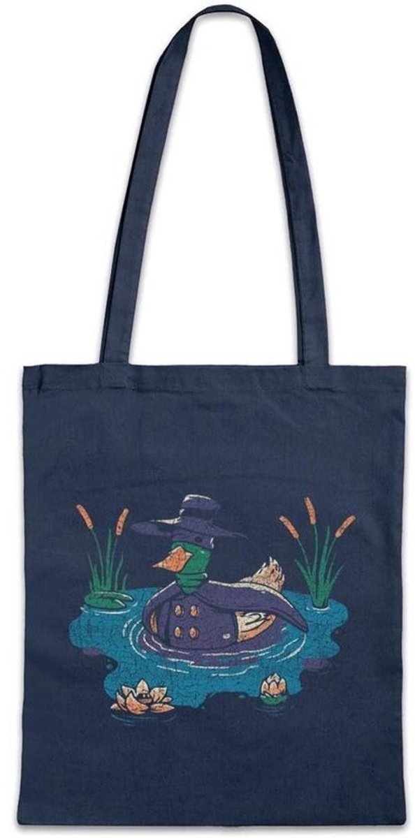 Boodschappentas - Schoudertas Shopping Bag - Boodschappen Doen - Hoogwaardige Print - 38 cm x 42 cm - Blauw