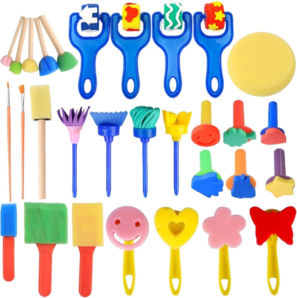 30 Stuks Kindersponskwasten, Schildergereedschap voor Kinderen, Creatieve Activiteiten en Educatieve Schildertools