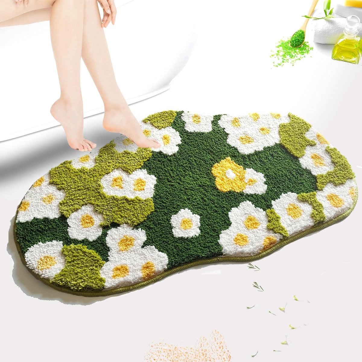 Badkamermat met bloemenpatroon - Vloermat - Absorberend en sneldrogend - Antislip badkamermat - Voetmat - 40*60 cm