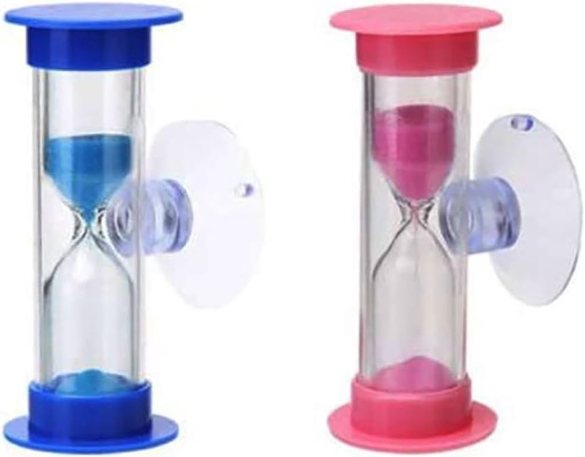 Set van 2 zandlopers voor kinderen, 3 minuten timer met zuignap voor klaslokalen, keukens en als decoratie