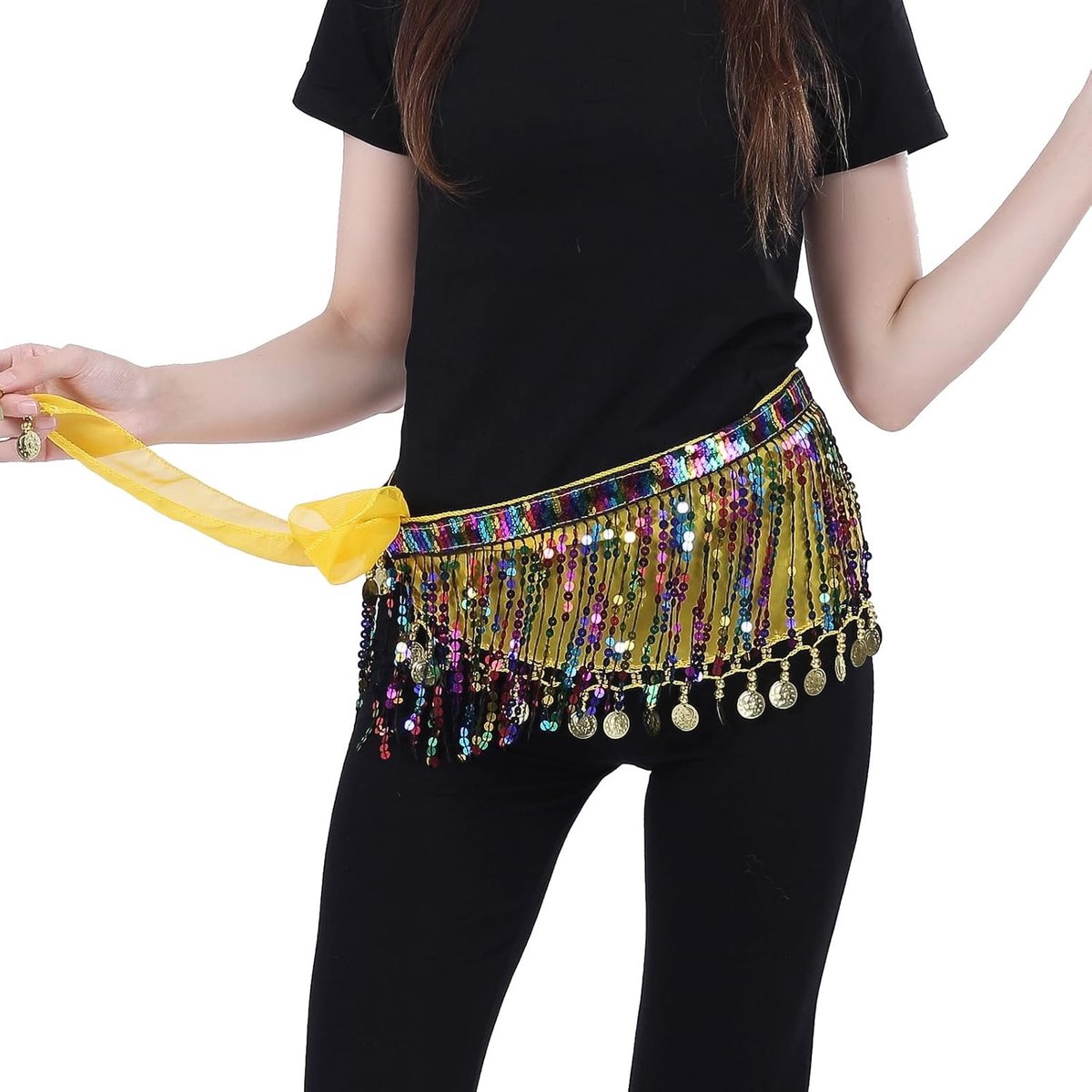 pailletten voor oosterse dans, chiffon rok met munten voor buikdans, yogalessen, performance-riem, danssjaal voor dames