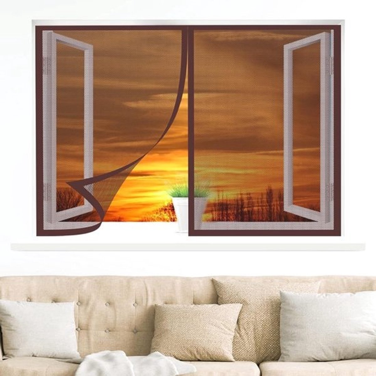 Horren voor raam - Insectengaas klamboe - Insecten buiten houden - Magnetische bevestiging - 55 x 120 cm - Bruin