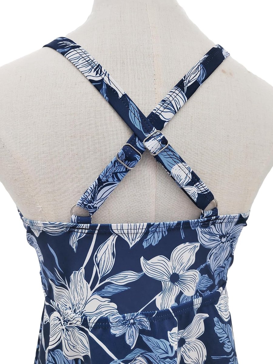 Sets voor dames, 2 stuks, twist front tankini-top met boyshort, buikcontrole, badmode, bloemenbadpak