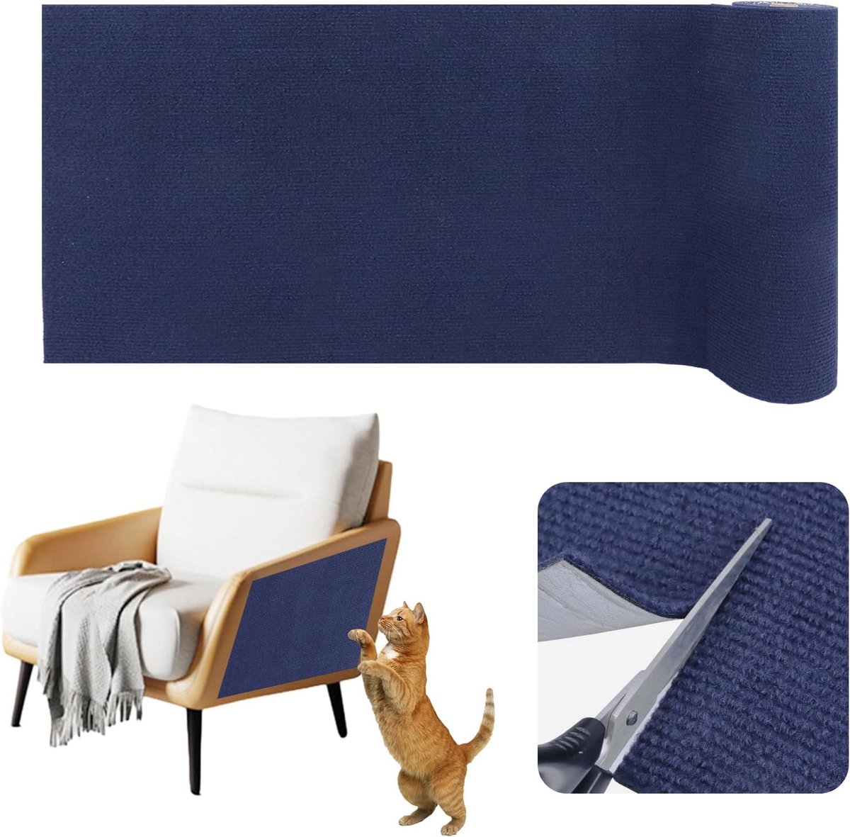 Krabmat voor katten, zelfklevend krabplanken krabtapijt plakken voor kat kattenkrabmat voor bank muren hoeken bescherm tapijt (Donkerblauw, 40 cm x 4 m)