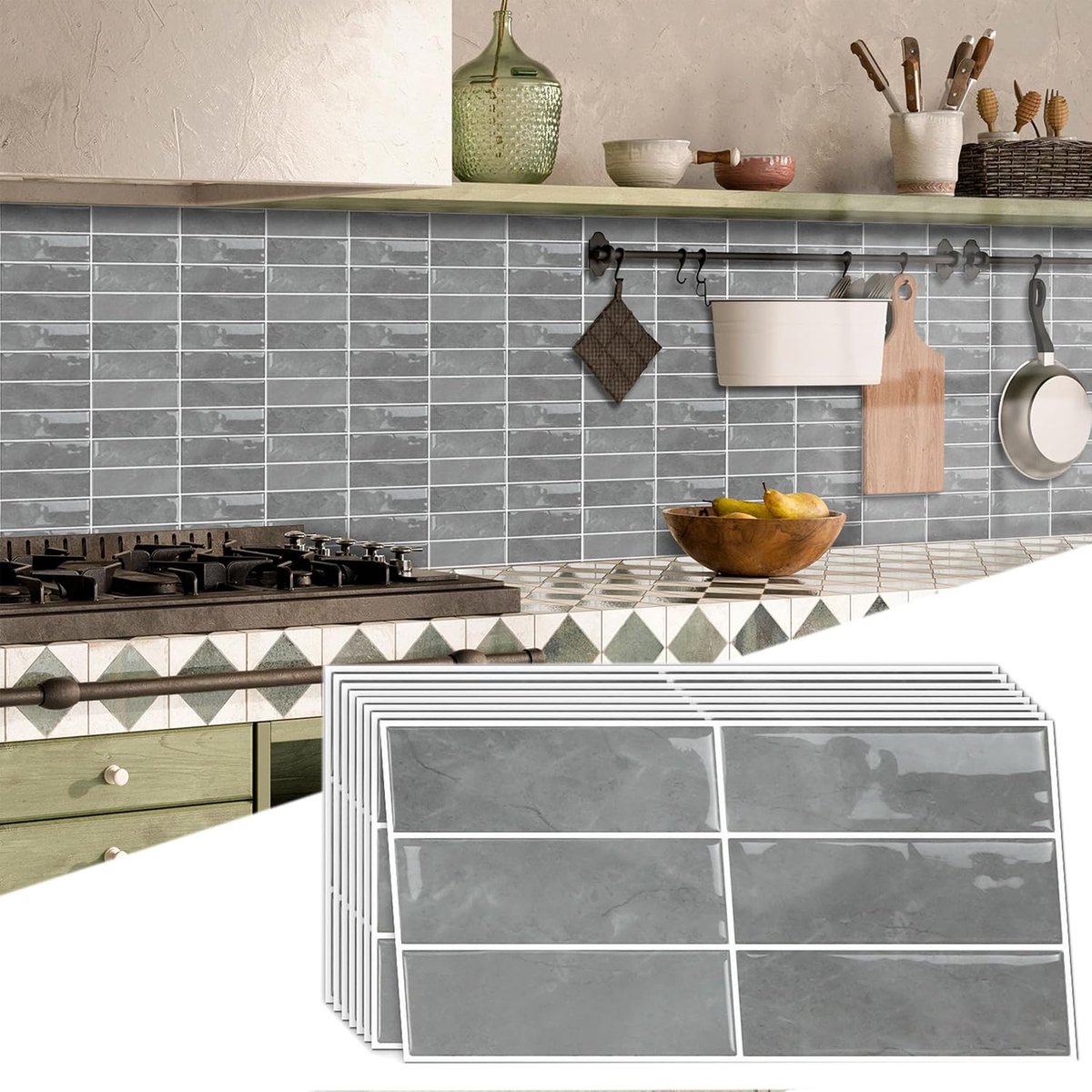 16 stuks 3D-stickers voor keuken, zelfklevend, decoratief, geruit, 15 x 30 cm, waterdicht, in vintage, tegelstickers voor badkamer, decoratie
