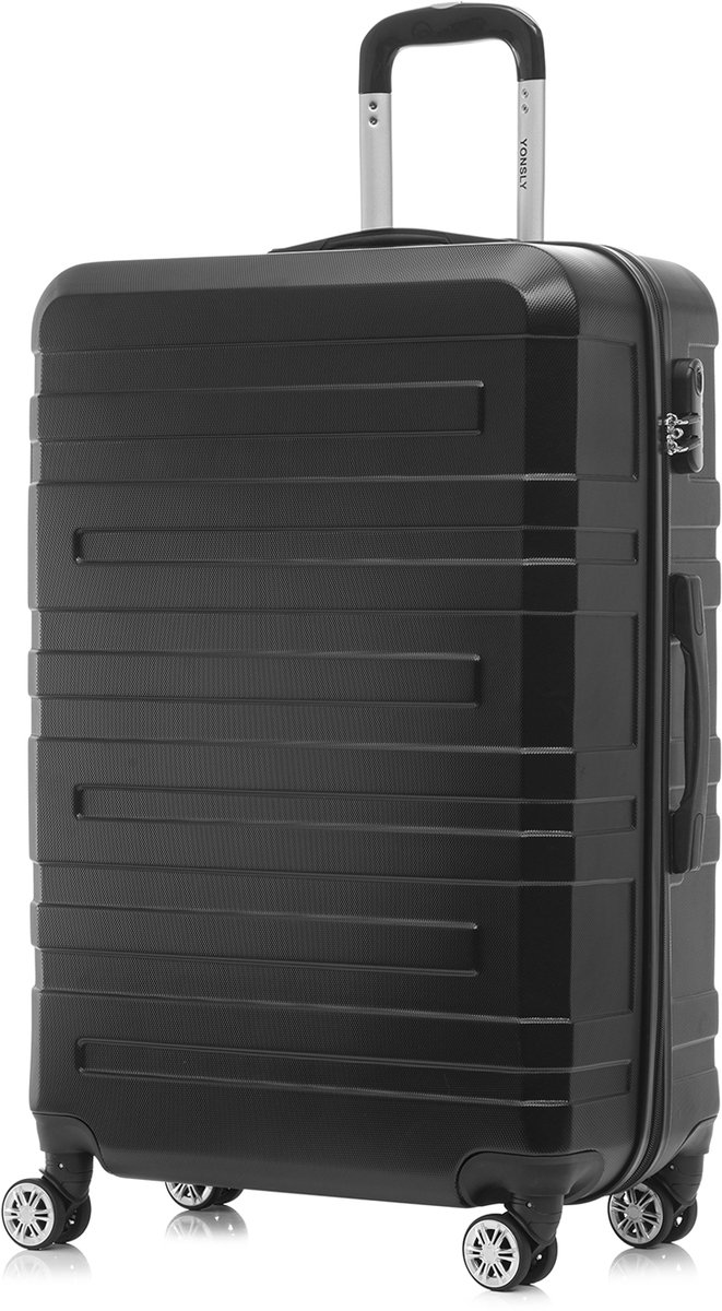 YONSLY Handbagage Koffer - 76 x 49 x 29 cm - 98 L - Cijferslot - 360° Draaibare Wielen - Grote Trolley - Zwart