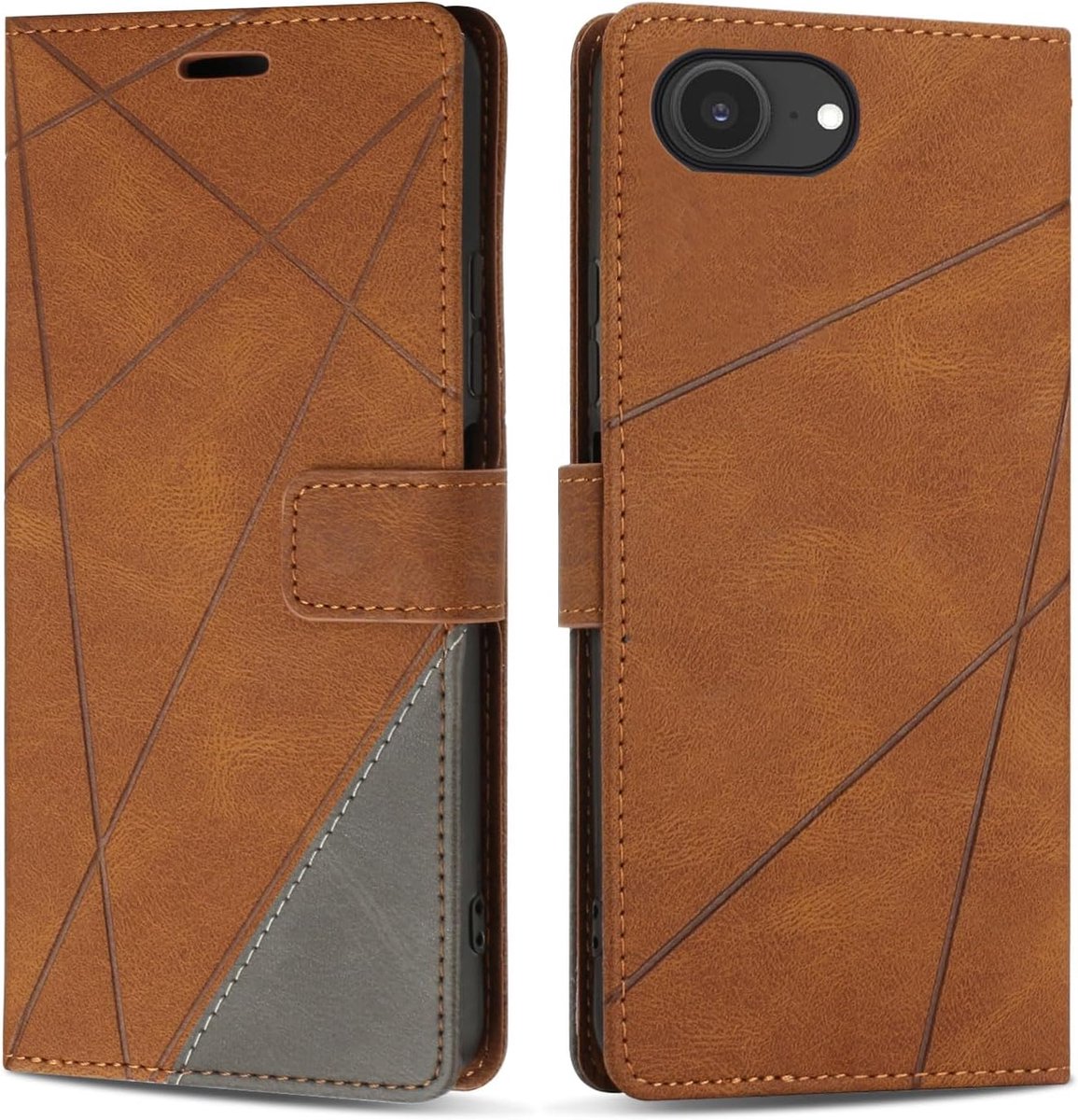Hoesje voor iPhone 16e / SE4, Premium Lederen Portemonnee Beschermhoes Telefoonhoesjes met Kaartenvakken Beschermhoesje voor iPhone 16e, Bruin