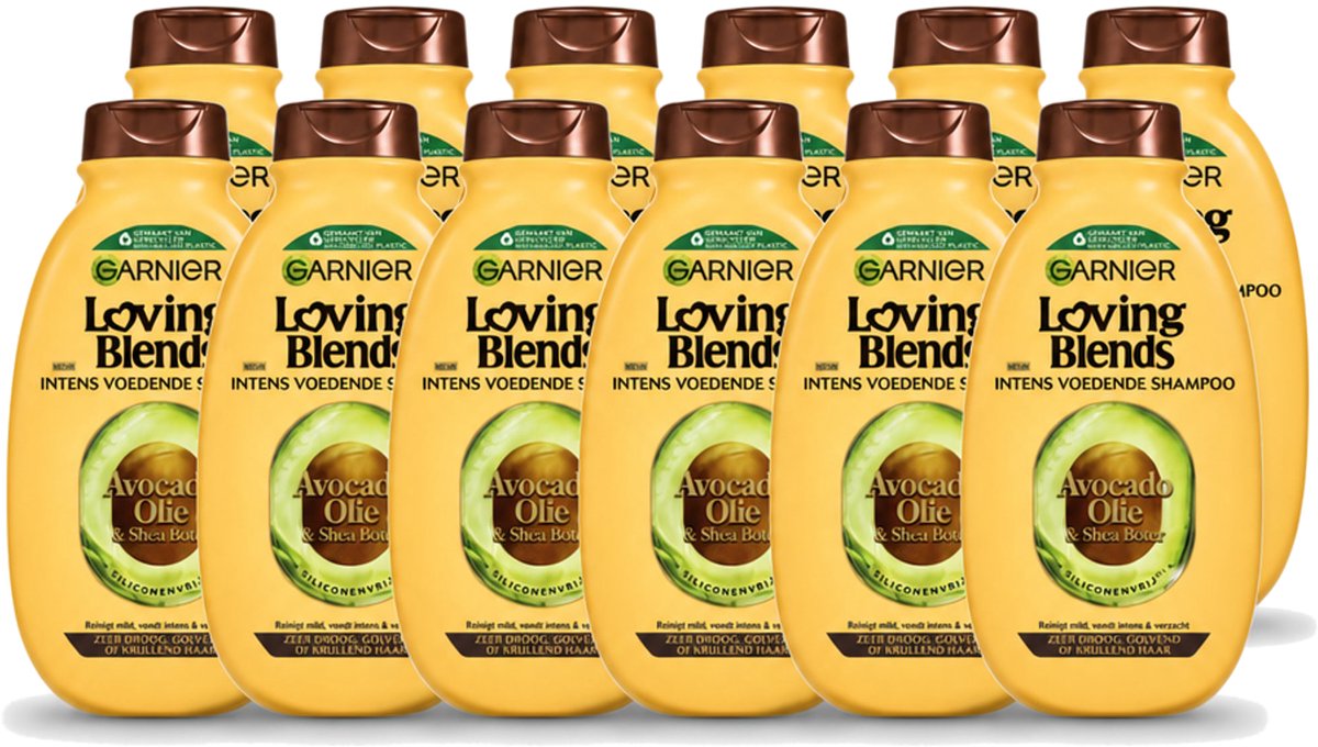 12 x Garnier - Loving Blends - Shampoo - Avocado Olie & Shea Boter - Zeer Droog & Pluizig Haar - 300 ml - Voordeelverpakking - 12 stuks