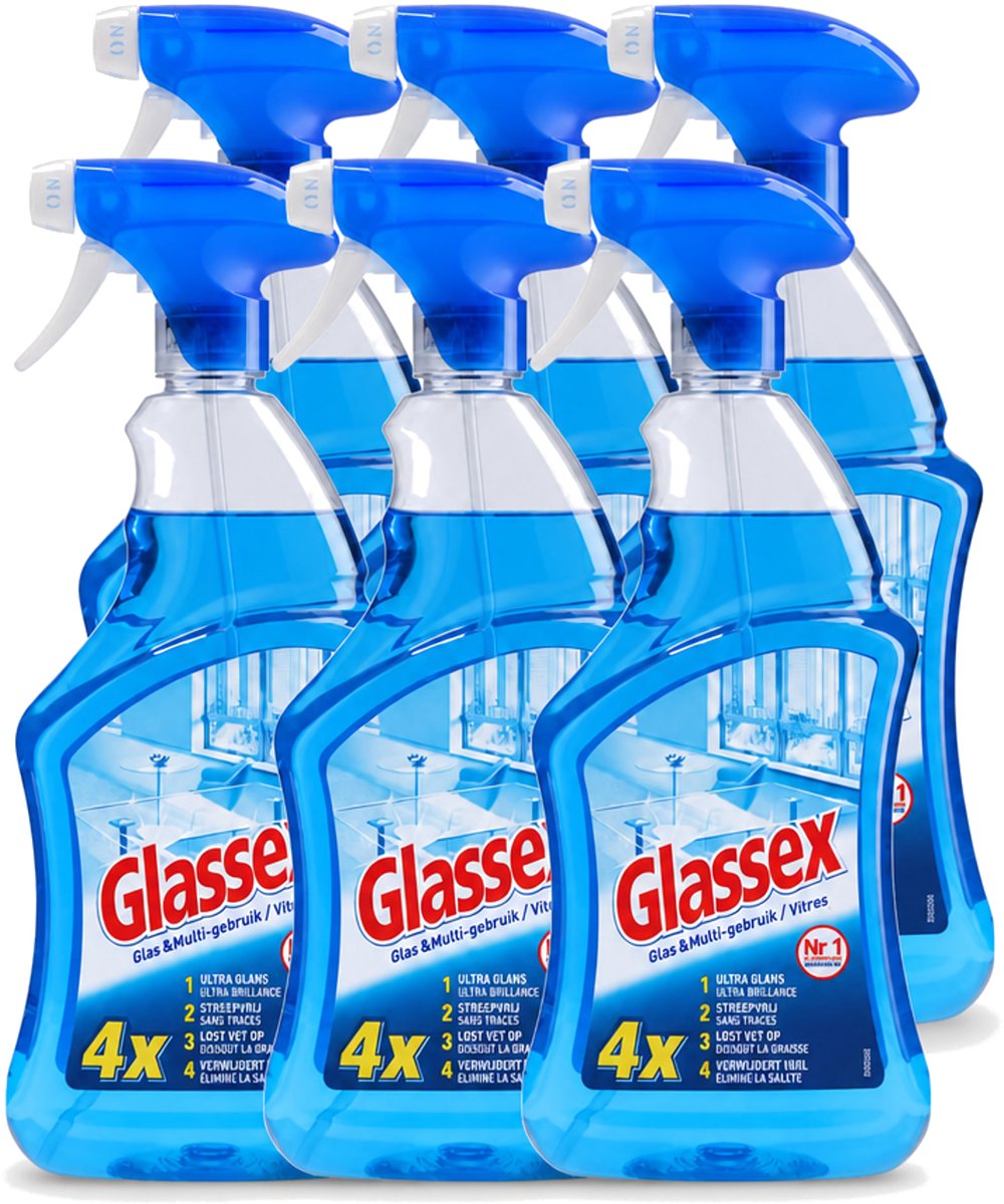6 x Glassex - Glas & Multi Schoonmaak Spray - Voor Stralend Glas & Vlekken - 750 ml - Voordeelverpakking - 6 stuks