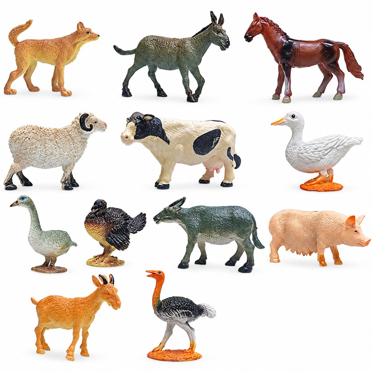 Babadoe Boerderijdieren Speelset – 12 Verschillende Dierenfiguren – Koe, Paard, Schaap, Geit, Varken, Eend & Meer – Realistische Boerderij Speelfiguren voor Kinderen - BPA vrij