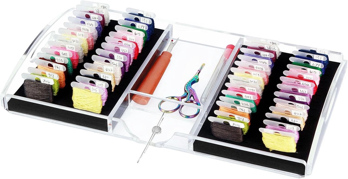 werkblad voor kruissteek en borduurbenodigdheden, borduurfloss klossen organizer met magnetische naaldhouder en gereedschap opbergbak alleen (groot voor dunne/standaard spoel)