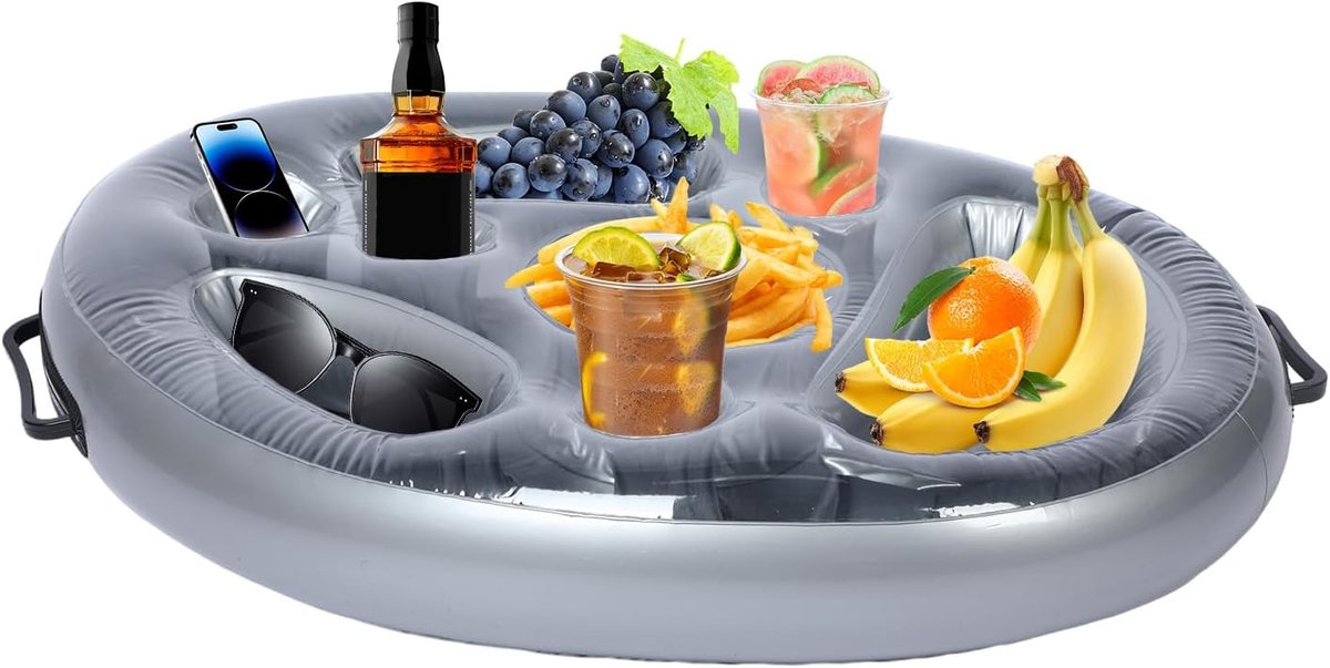 bekerhouder, 2-in-1 zwembaddienblad, opblaasbaar en snackdienblad met 8 gaten, grote capaciteit, drijvende partyhouder voor zwembad, strand en whirlpool
