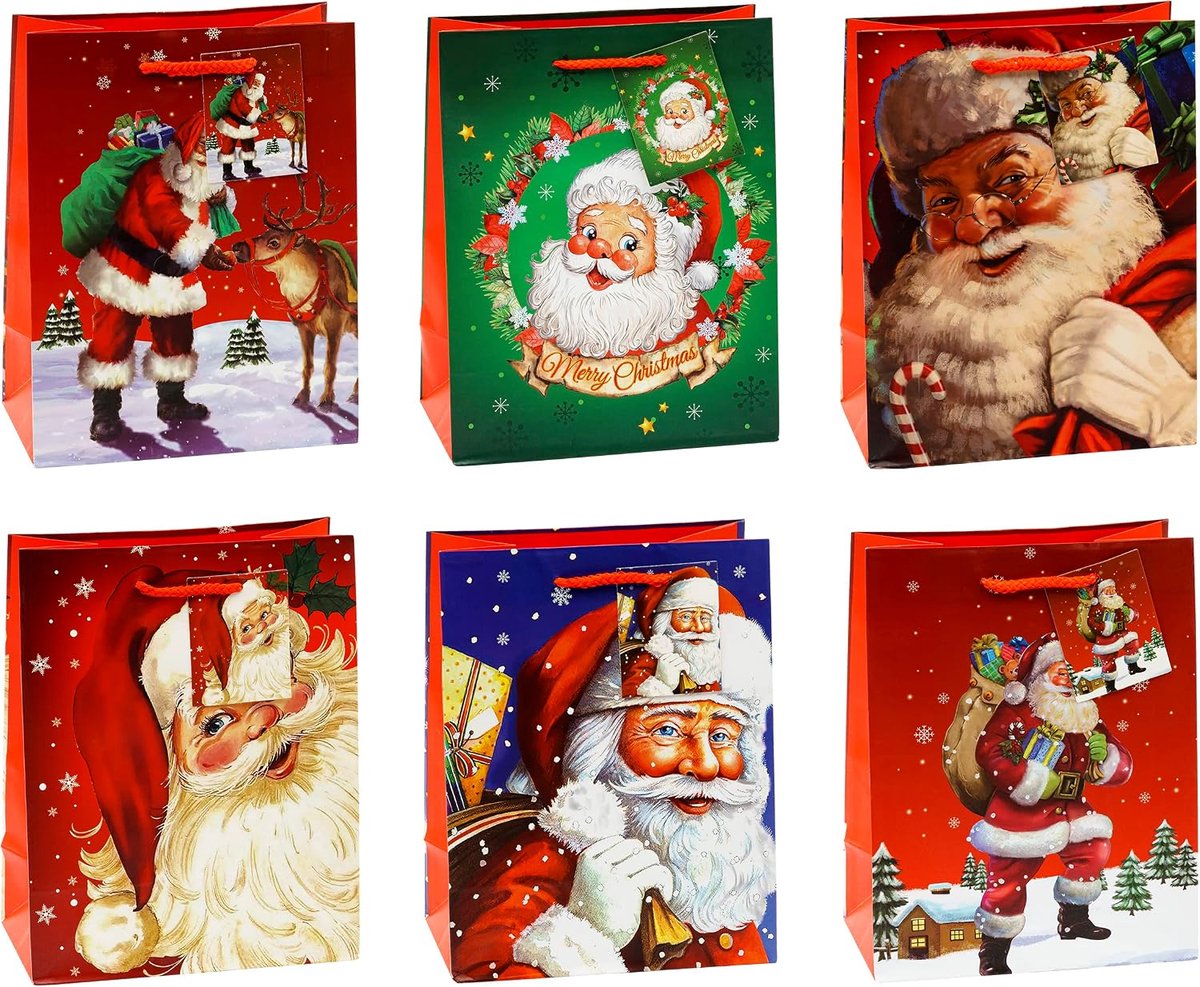 Geschenkzakjes kerstman/Sinterklaas, verpakking van 12, maat: medium (HxBxD 23 x 18 x 10 cm), art. nr. 87017