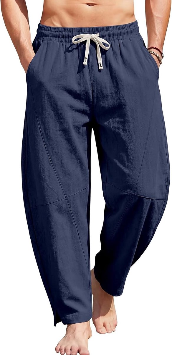 Katoen Linnen Broek Y2K Gebogen Fit Casual Broek Lichtgewicht Baggy Losse Broek met Zakken voor Strand Zomer