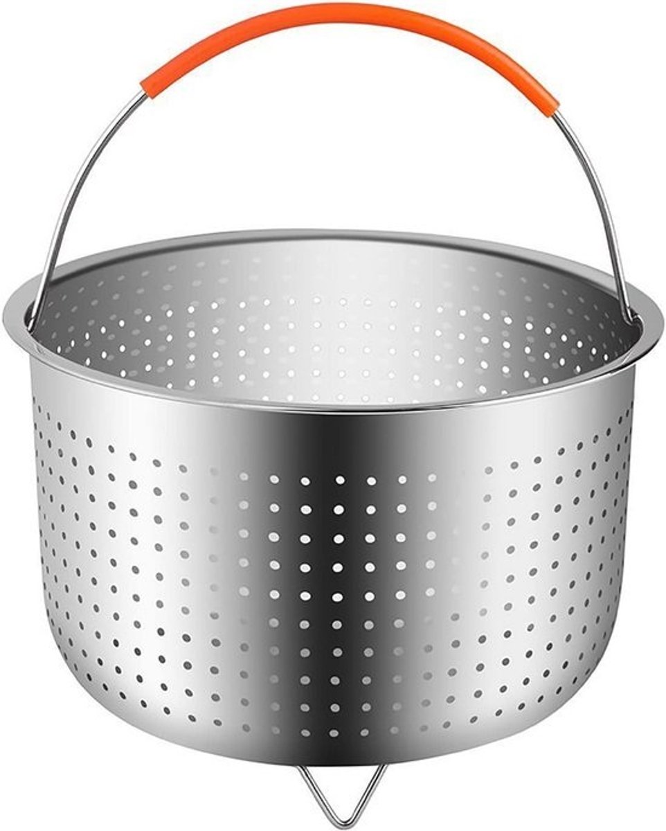 Roestvrijstalen Stoommand - Kookmand Inzet - Gezond Koken - Met Siliconen Handvat - 17 cm Diameter - Zilverkleurig