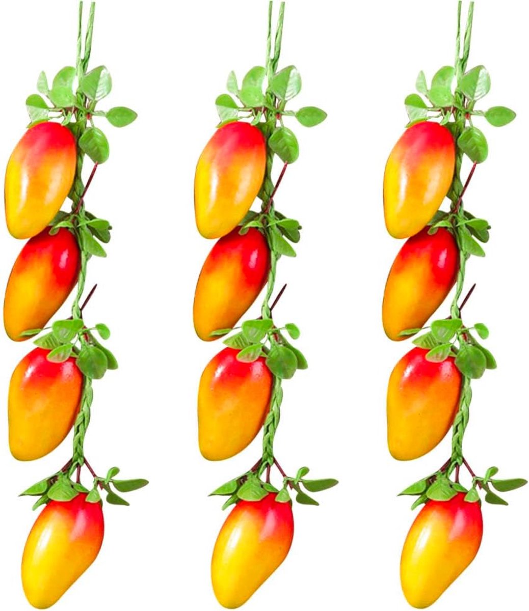 3 Set Kunstmatige Mango Hangende Strings Plastic Schuim Nep Mango Slinger Wijnstok Kunstfruit Fotografie Rekwisieten voor Thuis Keuken Boerderij Oogst Muurdecoratie, Mango