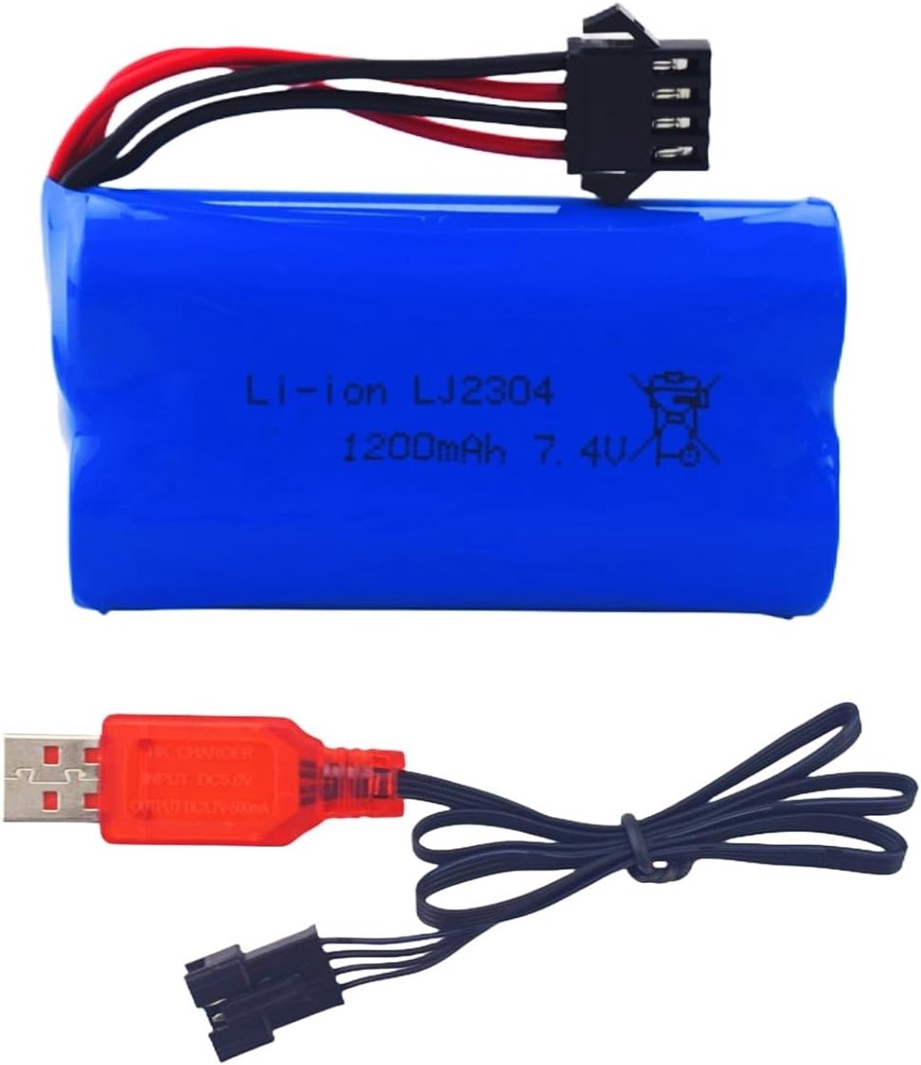 1PCS 7.4V 1200mAh SM-4P Stekker Navulbare Batterij met USB Oplaadkabel voor EC08 RC Speelgoed Klimmen Drifting Auto Model Off-Road Auto RC Boot Batterij