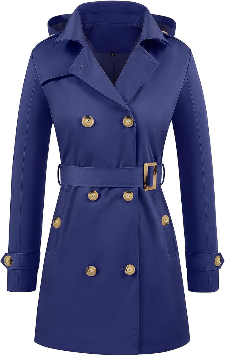 Girl Regenjas voor dames, waterdichte overgangsjas, windbreaker, outwear, dubbele rijen, revers, trenchcoat, lang, licht, windjack met afneembare capuchon, voor lente, zomer, herfst