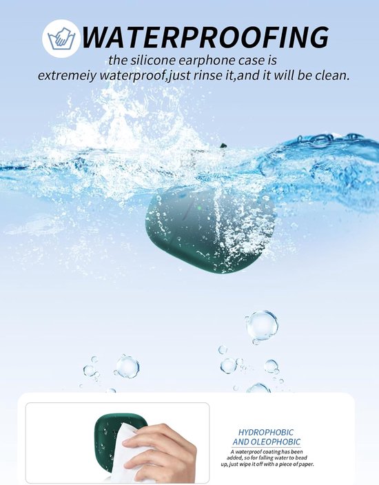 Beschermhoes voor Bose QuietComfort Earbuds II, zachte siliconen hoes met waterdicht, schokbestendig en krasbestendig, ideaal voor dagelijkse bescherming, groen — afbeelding 3