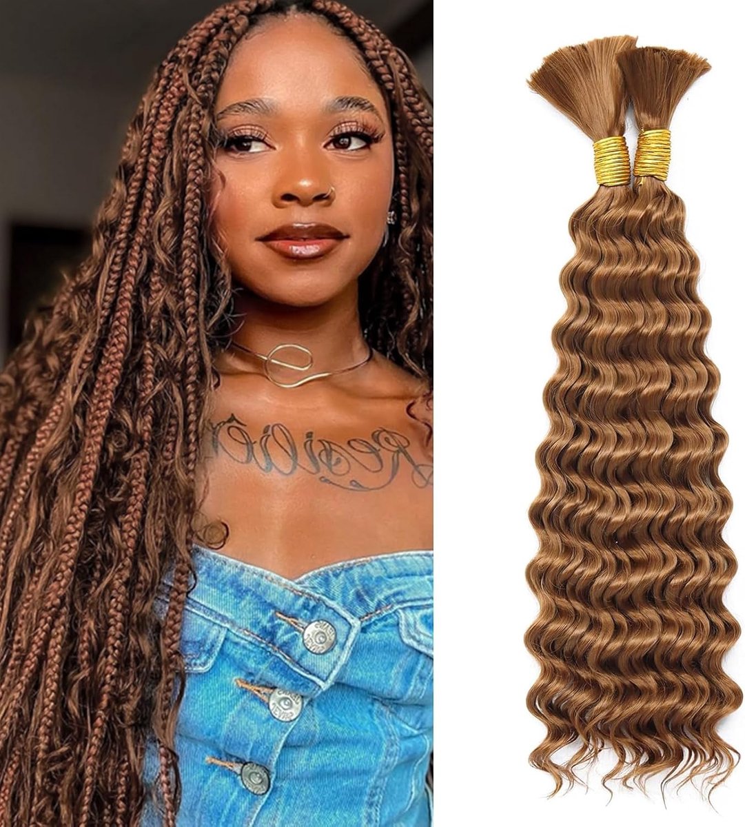 Wave Bulk Hair 24 Inch 6 Bundles Synthetic Braiding Hair Curly Crochet Hair Boho Braids Natural Color for Hair Extensions (30, 24 Inch（6 Bundles）)