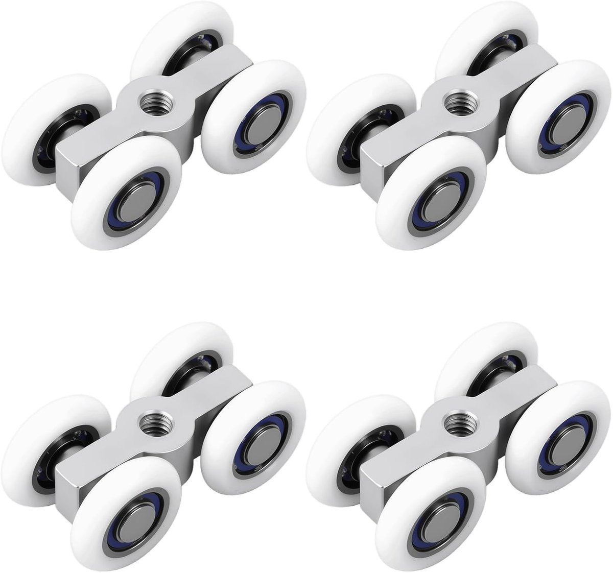 4 stuks metalen schuifdeurwielen, wielen voor schuifdeur douche met kogellagers, stil en soepel glijden, vervangingsset voor glazen pui, kast, keuken