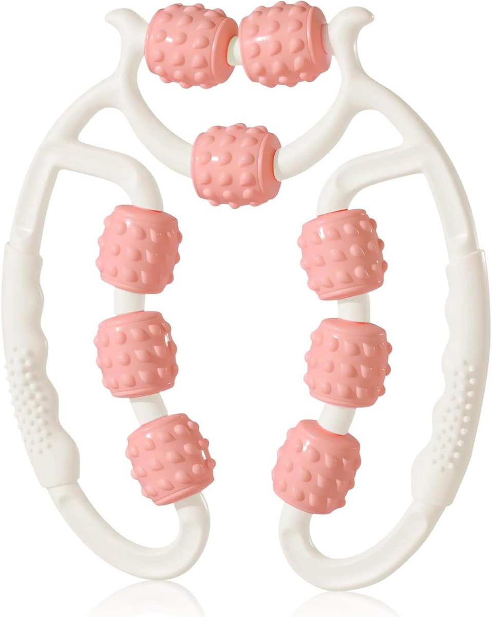 Cellulitis massageapparaat, massagerol met handvat voor benen, voeten, armmassage (wit + oranje)