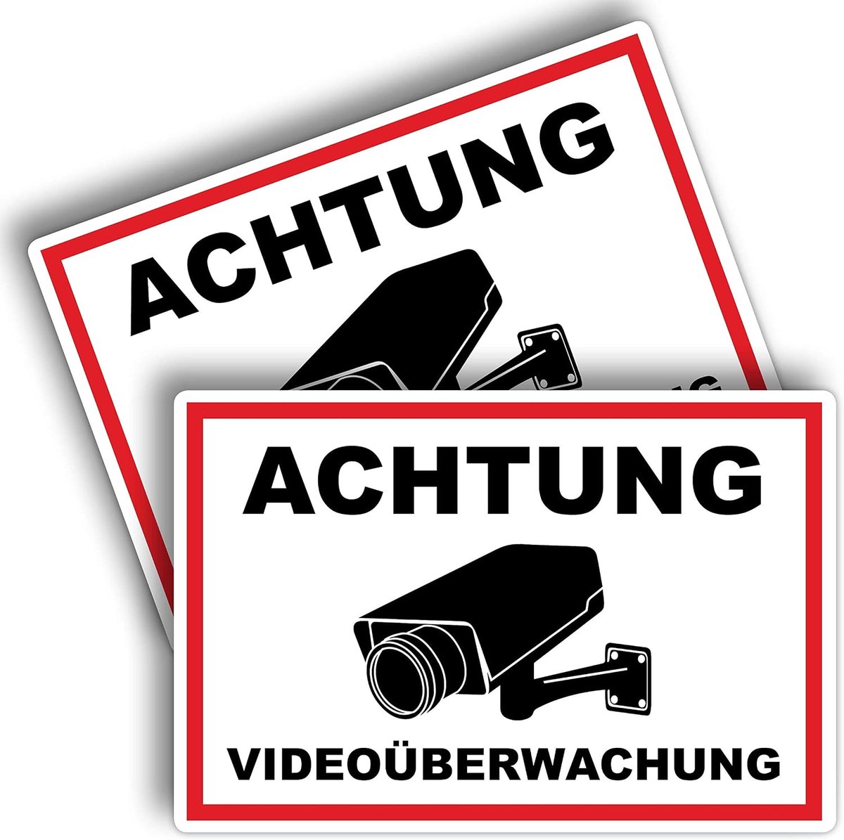 2 stuks Achtung videobewakingsborden, stabiele 3 mm hardschuimplaat als 30 x 20 cm bord met uv-bescherming voor buiten