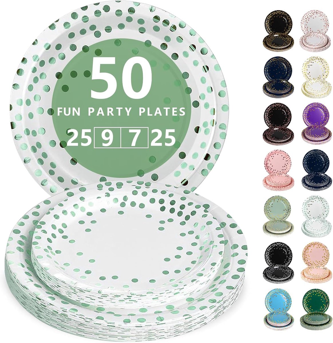 Wit en groen Papieren Borden Set - 50 Delig Feestservies - 25 Dienborden 23cm + 25 Dessertborden 18cm - Voor Verjaardagen, Feesten & Gezelligheid