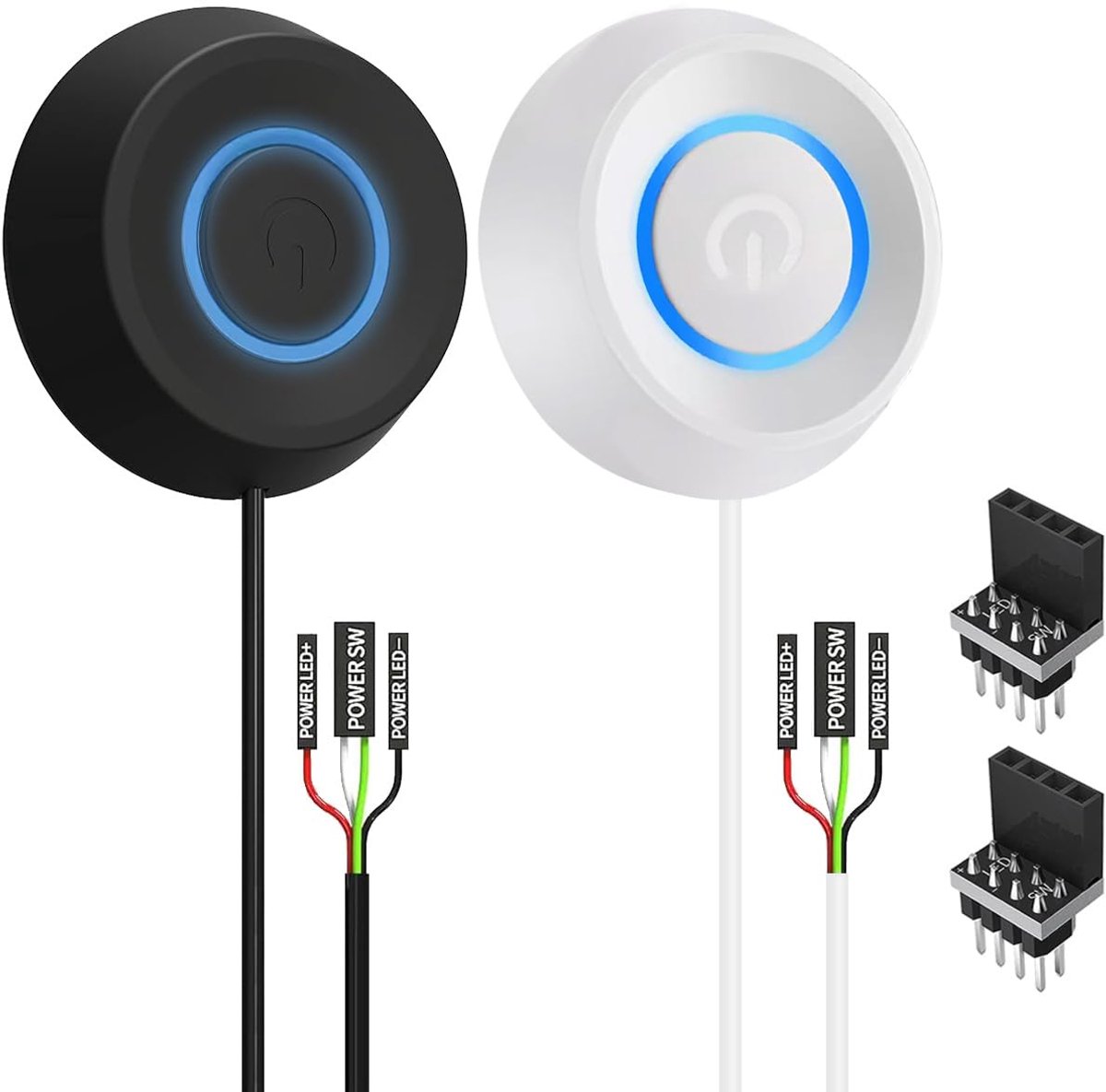 Pc-netknop, externe knop, HDD push computer, host, led, rond, aan/uit, desktop, afstandsbediening, pc-behuizing, power switch (zwart + wit) met 2 m kabel voor moederbord-starting