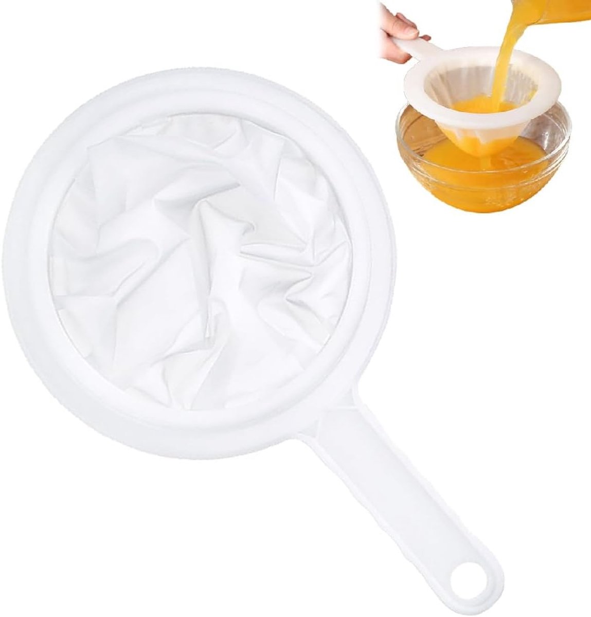 nylonzeef met handvat, ultrafijne trechterzeef met 200 mazen met comfortabele en antislip rand en handvat voor sap, melk, koffie enz.