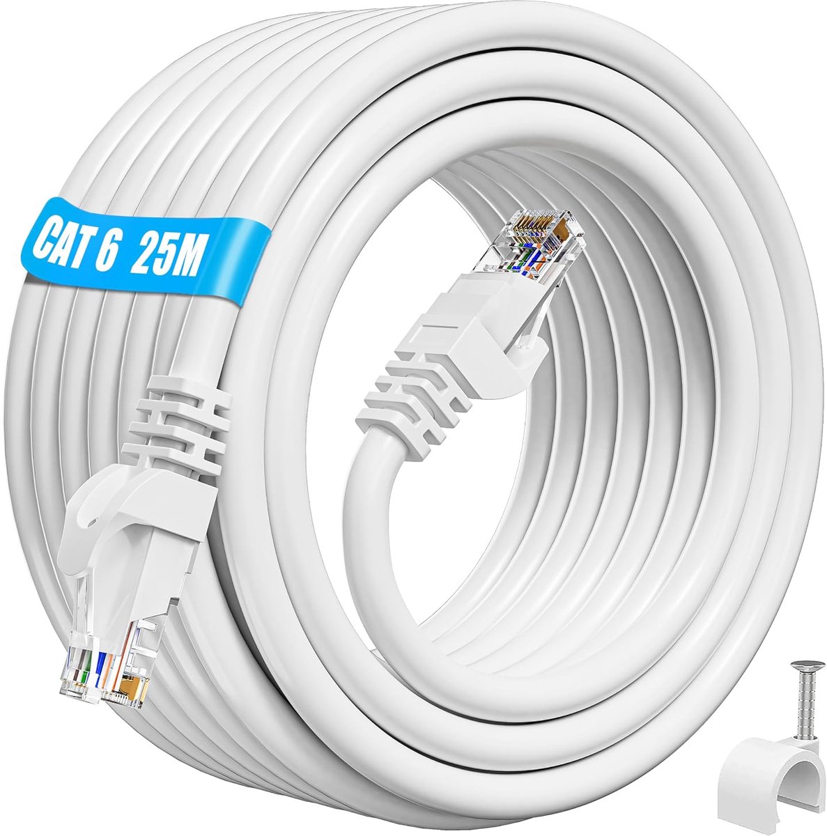 ikbc Ethernet Cable 25m, Cat 6 Netwerkkabel UTP RJ45 Internet Kabel Wit