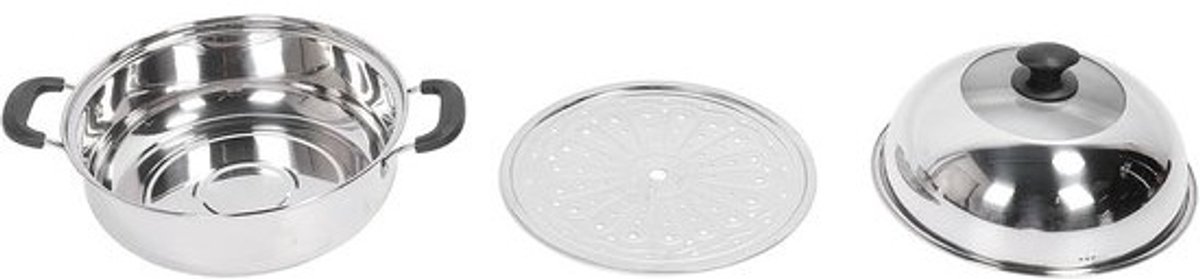 Professionele Stoompot - Dubbele Laags Kookpan - Zeevruchten Koken - Verdikt Roestvrij Staal - 32cm Diameter - Zilverkleurig