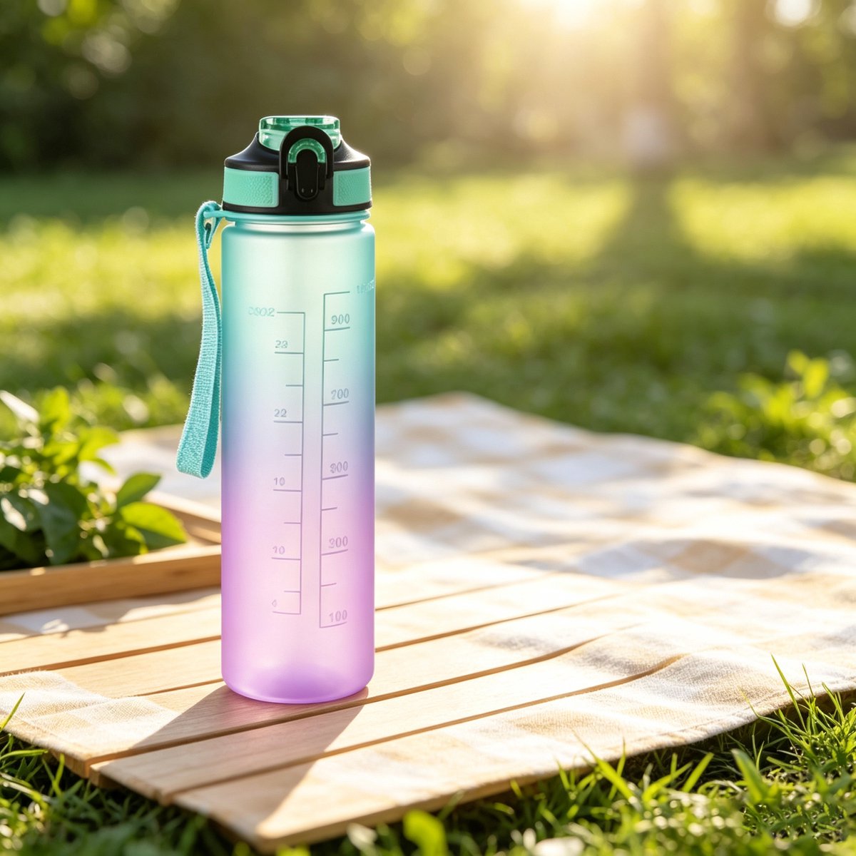 Groene theebeker met kleurverloop van 1000 ml rietje grote inhoud stijlvol ontwerp hittebestendig draagbare plastic theebeker