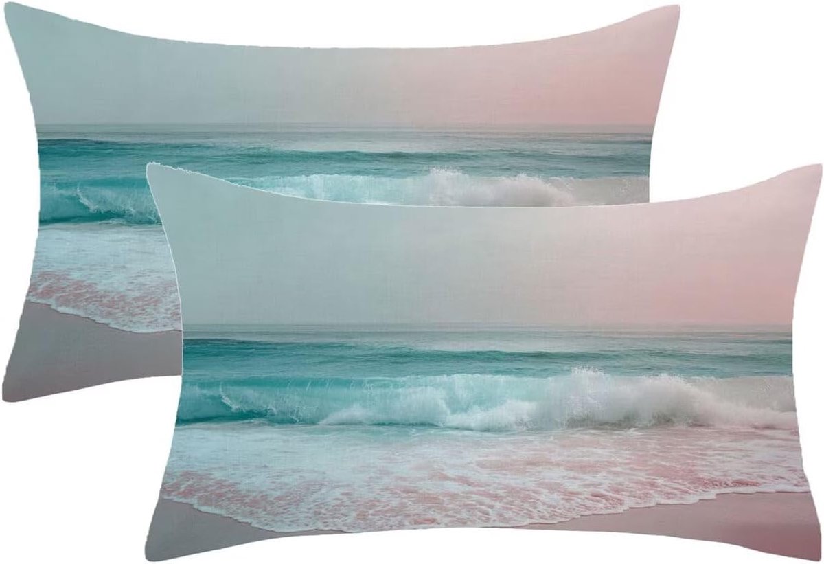 60 x 80 cm, 2 stuks, blauw, kussensloop, strand, decoratief, kussensloop, dubbelzijdig, bedrukt, met onzichtbare ritssluiting, voor buiten, waterdicht, wasbaar, fluwelen materiaal, -863p