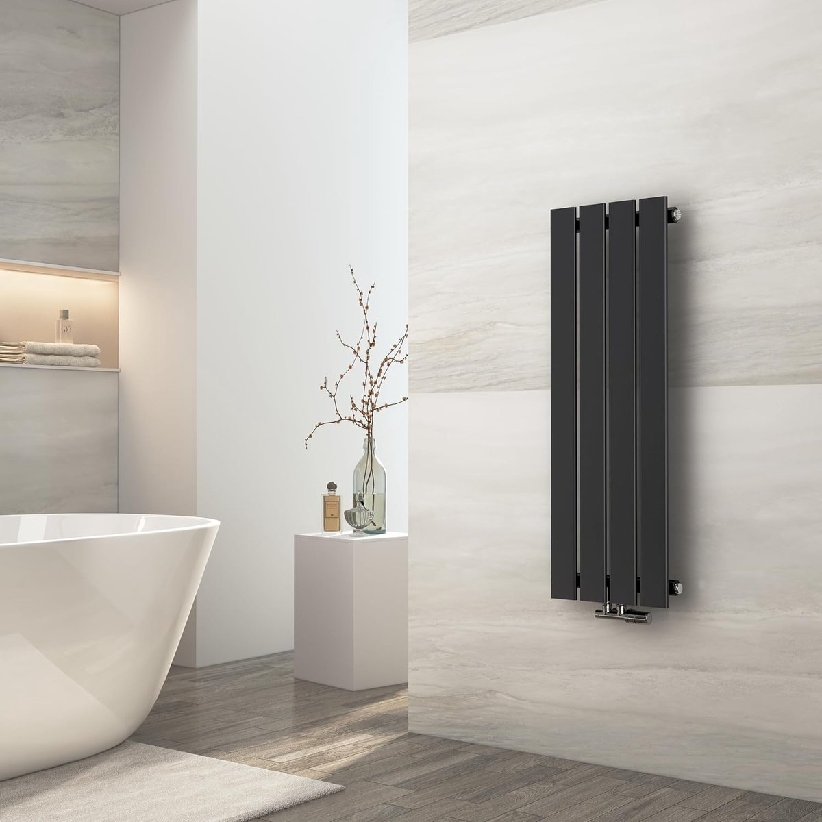 Radiator Verticaal 900x300 mm, Platte Radiator Middenaansluiting Designradiator Plat Paneelradiator Enkellaags Wandradiator Antraciet 403 Watt.