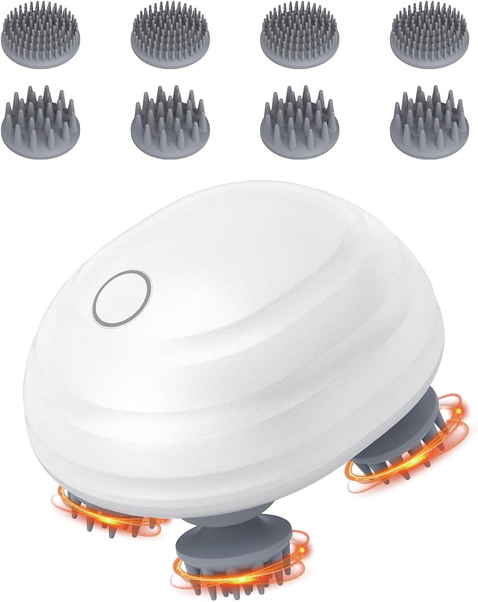 Hoofdmassageapparaat, draadloos handmassageapparaat met 8 kneedkoppen, vervangbaar, hoofdhuidmassageapparaat, IPX7 waterdicht massageapparaat, voor full-body massage, haargroei