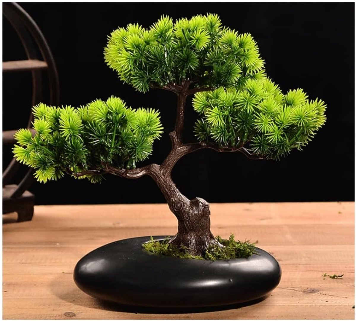 Mini ingemaakte nep grenen planten indoor, moderne kleine kunstmatige plastic planten for thuiskant kantoor slaapkamer decoratie, met potten Kunstplant (Color : Black-B)